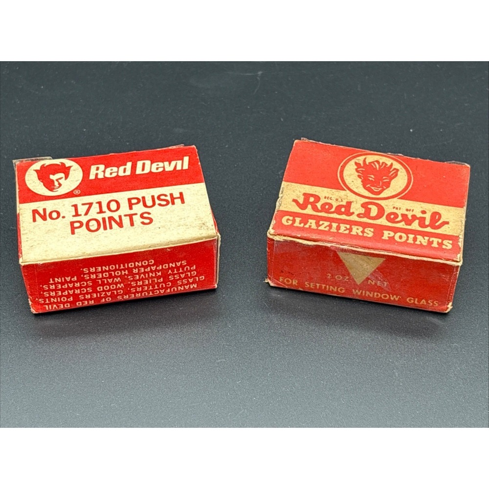 Vintage Red Devil Glazier Points & No. 1710 Push Points Boxes Full 2pc Lot